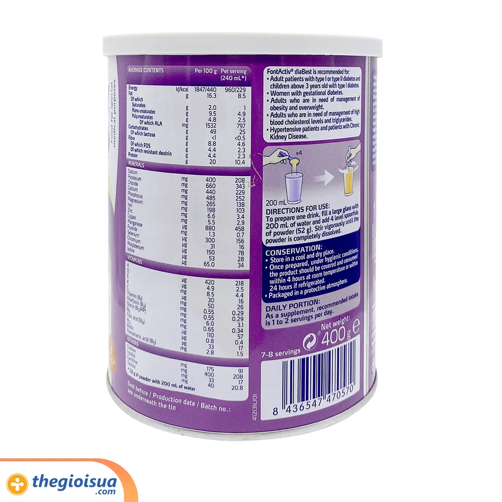 Thực Phẩm cho chế độ ăn đặc biệt FontActiv diaBest Vanilla 400g
