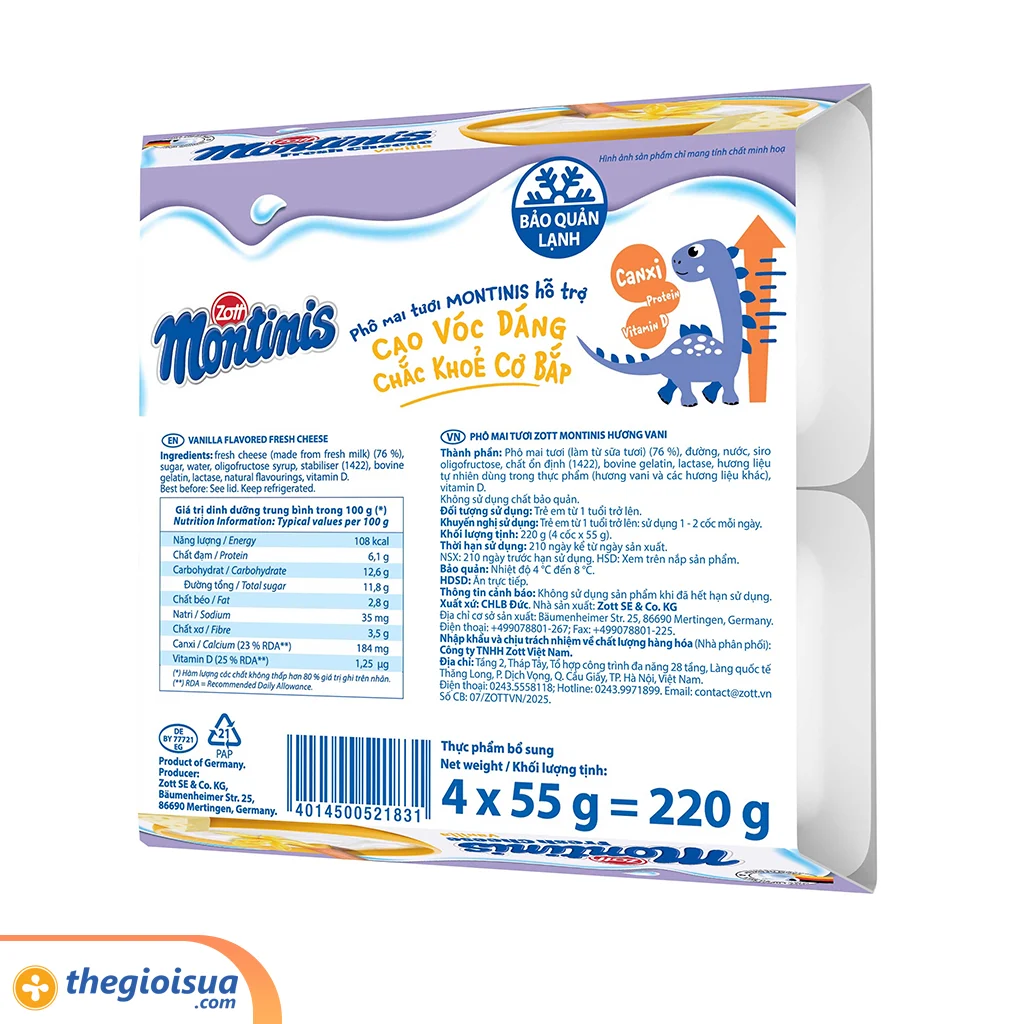 Phô mai tươi Montinis vị Vani 4x55g