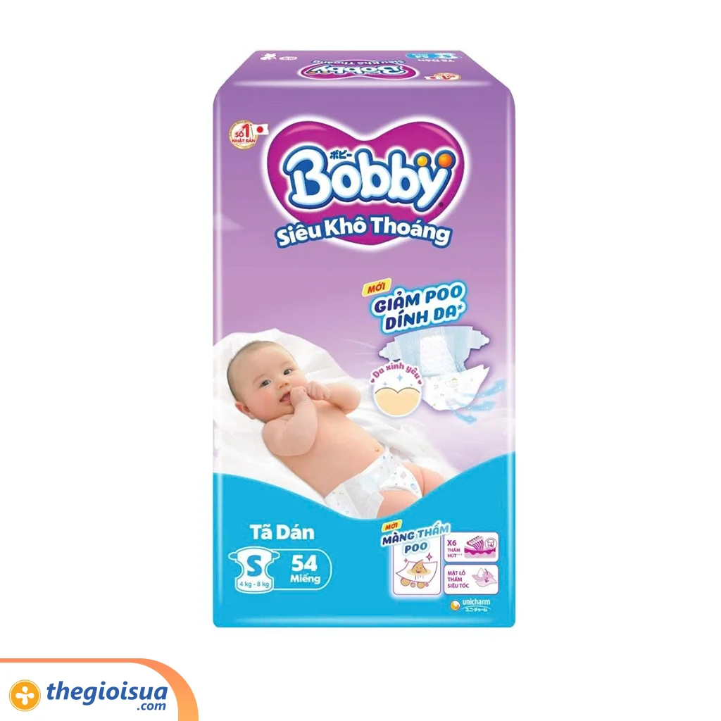 Tã dán Bobby Siêu Thấm – Khô Thoáng size S54 (4-8kg)