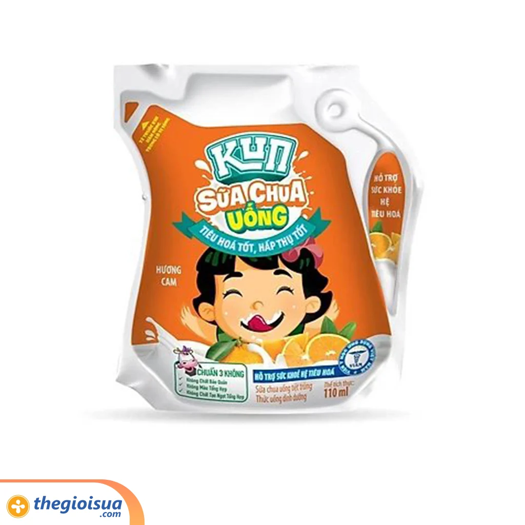 Sữa chua uống LIF KUN hương Cam túi 110ml, thùng 24 túi
