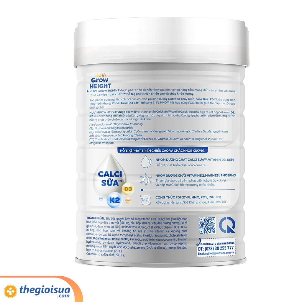 Sữa bột dinh dưỡng Nuvi Grow Height 2+ lon 800g
