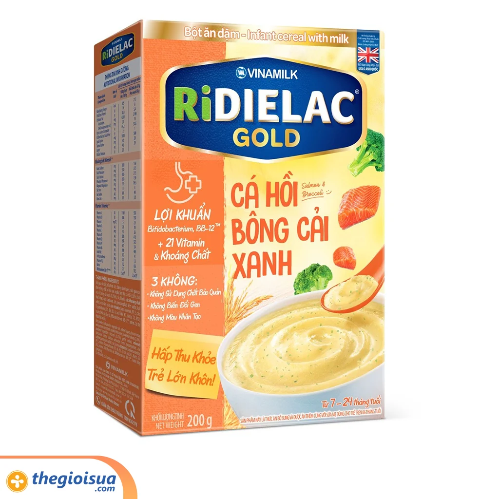 Bột ăn dặm Ridielac Gold Cá hồi bông cải xanh hộp giấy 200g