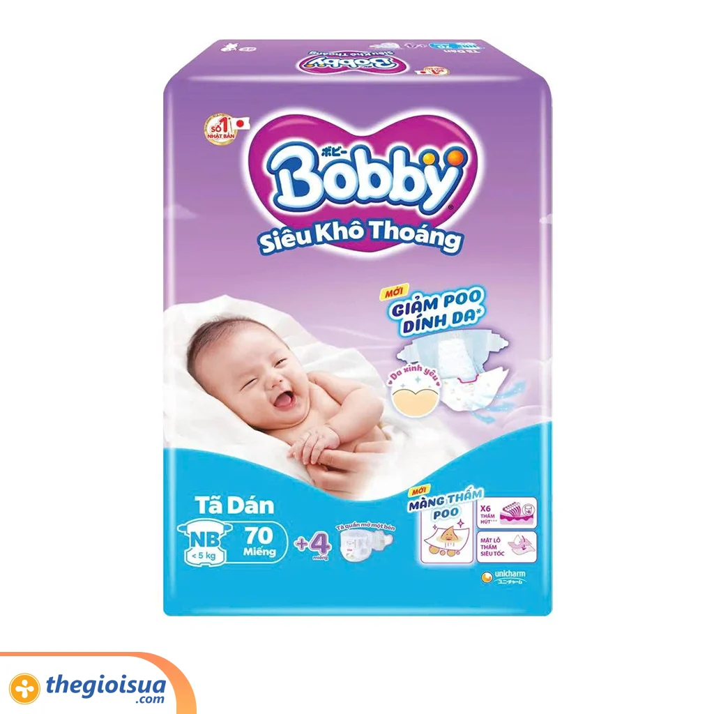 Tã dán Bobby Siêu Thấm - Khô Thoáng size XS70 (Dưới 5kg)