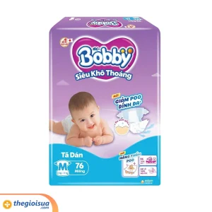 Tã dán Bobby Siêu Thấm - Khô Thoáng size M 76 miếng (6-11kg)