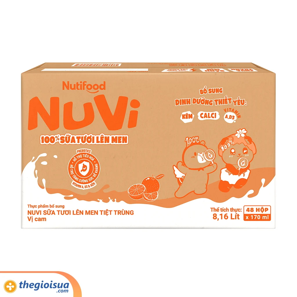 Sữa Tươi Lên Men Tiệt Trùng NUVI Vị Cam 4x170ml