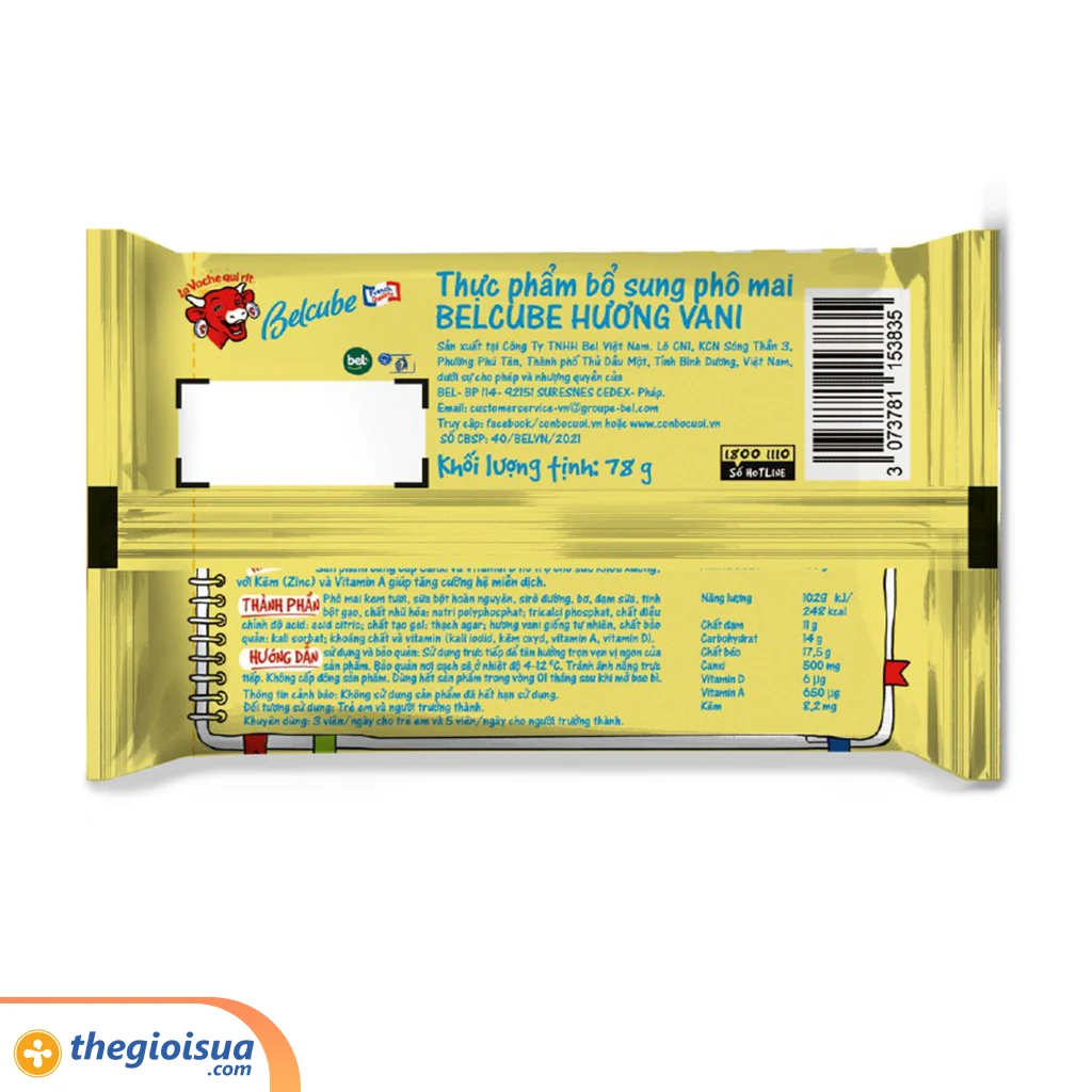 Phô mai vuông Belcube ngọt vị vani 78g