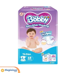Tã dán Bobby Siêu Thấm - Khô Thoáng size L 68 miếng (Từ 9-13kg)
