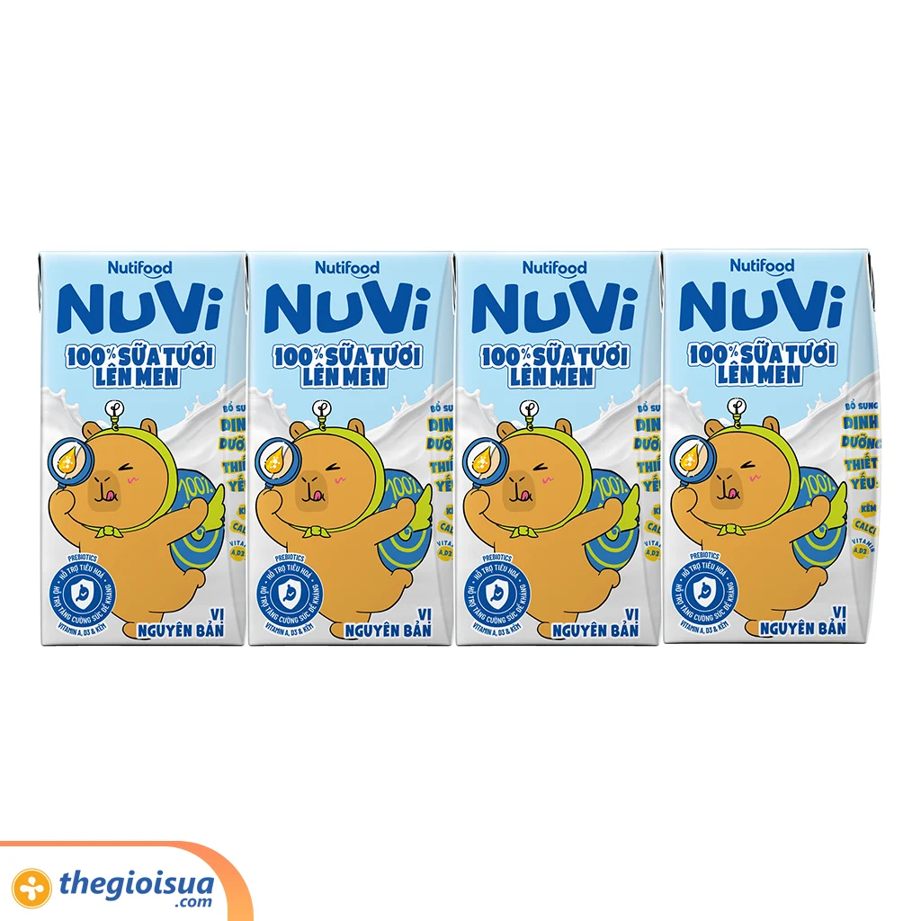 Sữa Tươi Lên Men Tiệt Trùng NUVI Vị Nguyên Bản 4x100ml