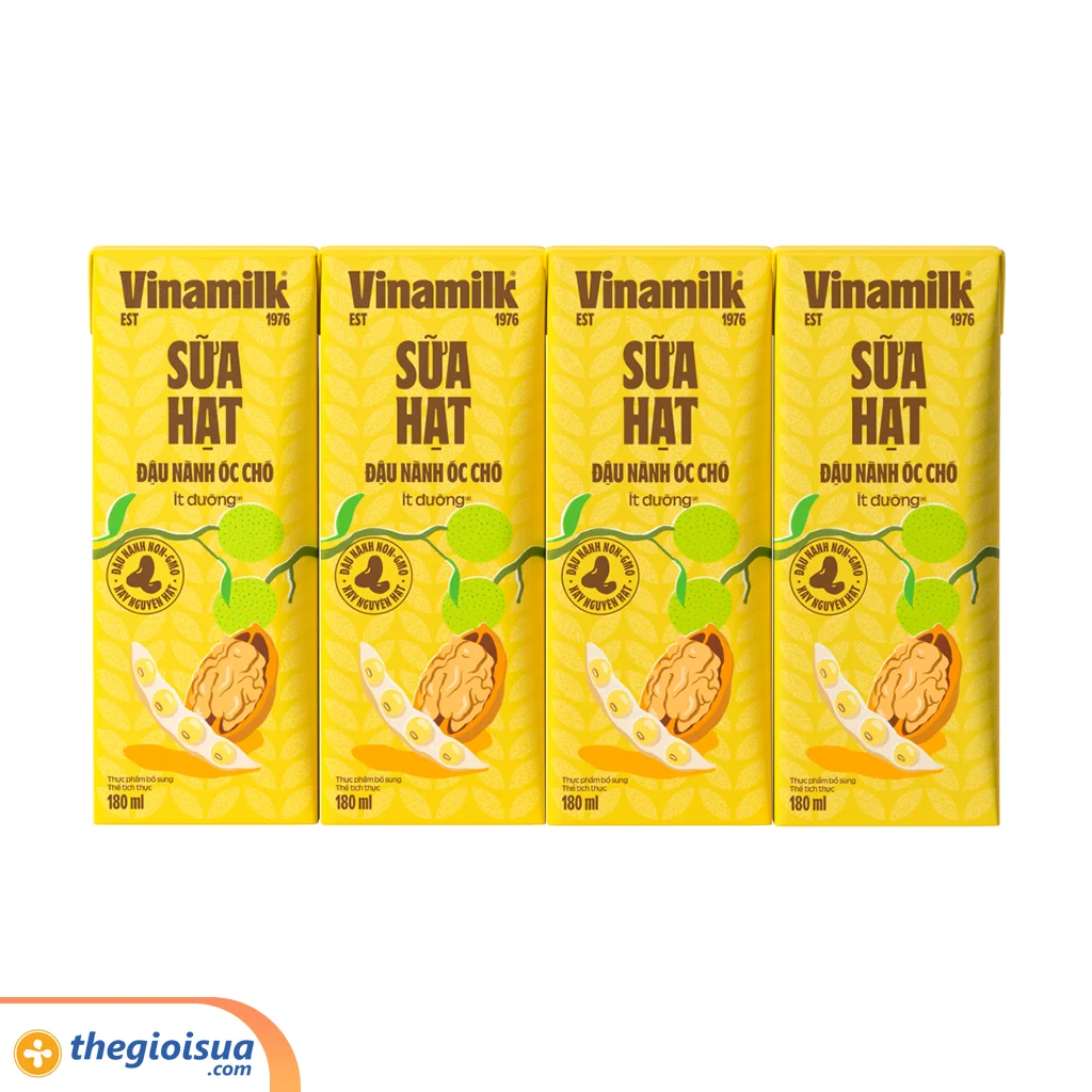 Sữa hạt đậu nành óc chó Vinamilk ít đường hộp 180ml