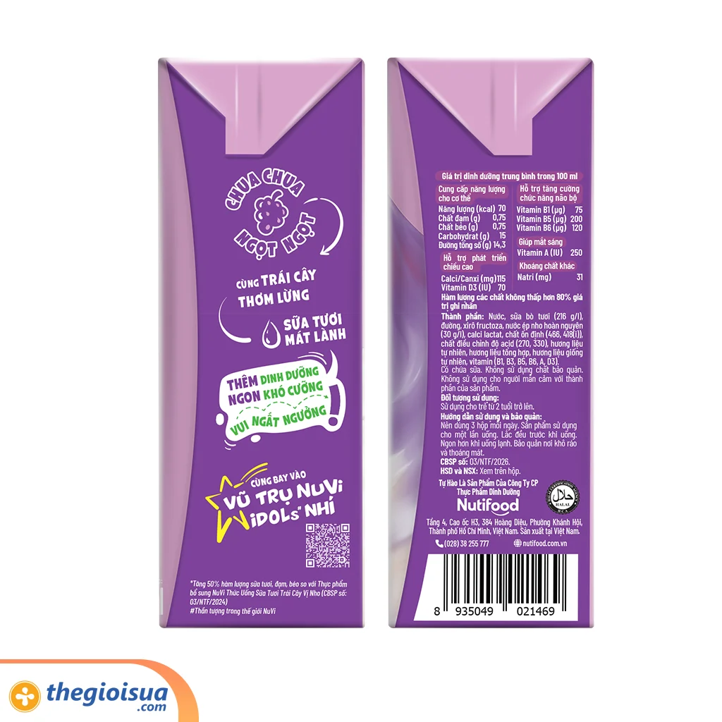 Sữa tươi trái cây tươi NuVi Nho Hộp 110ml