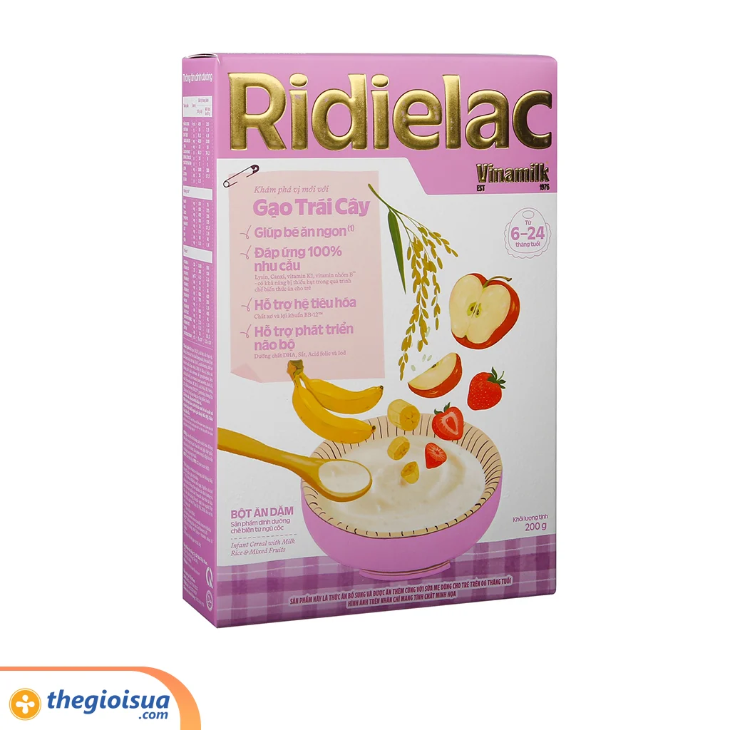 Bột ăn dặm Ridielac Gold Gạo Trái Cây hộp giấy 200g
