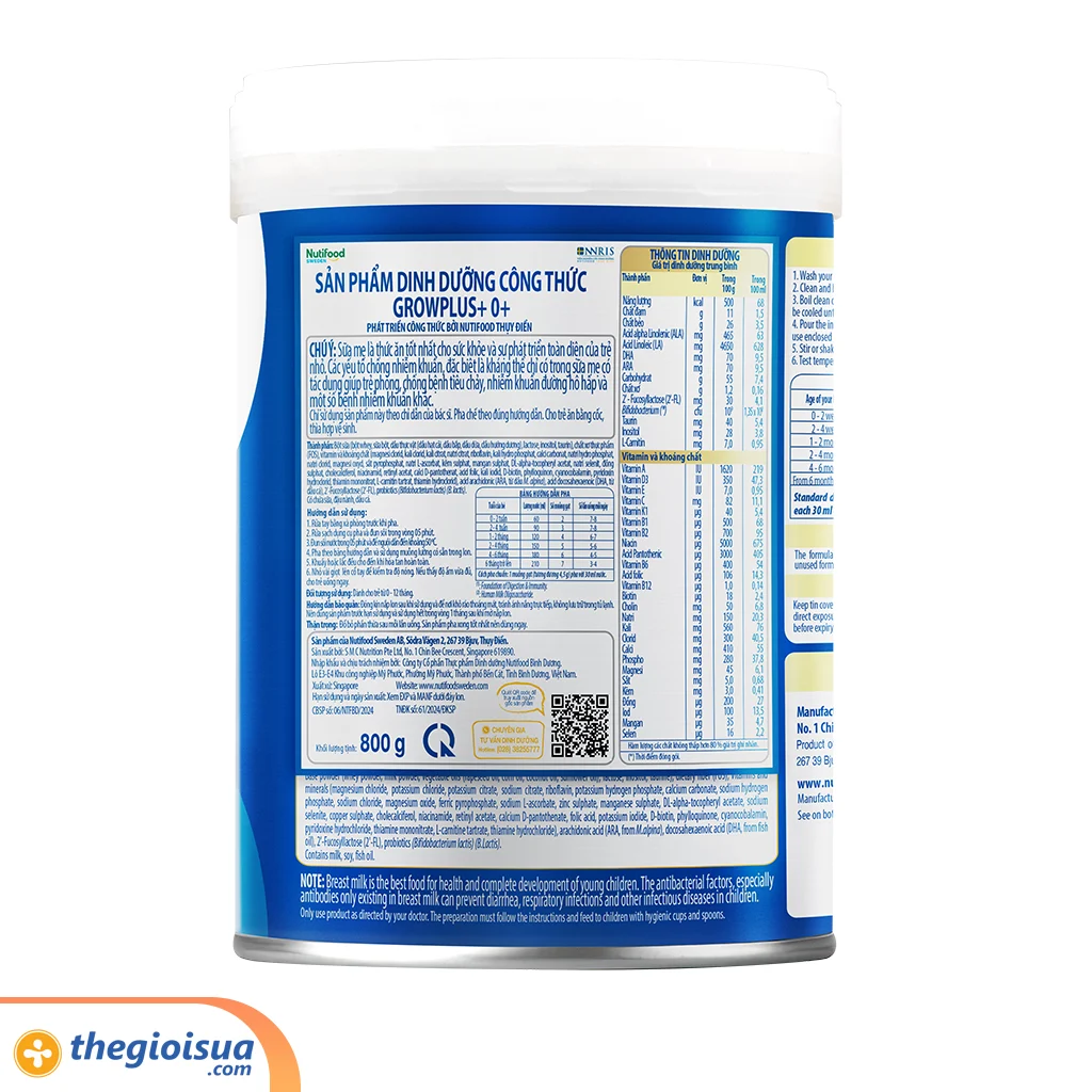 Sữa bột Growplus 0+ XANH NHẠT 800G (0-12 tháng)