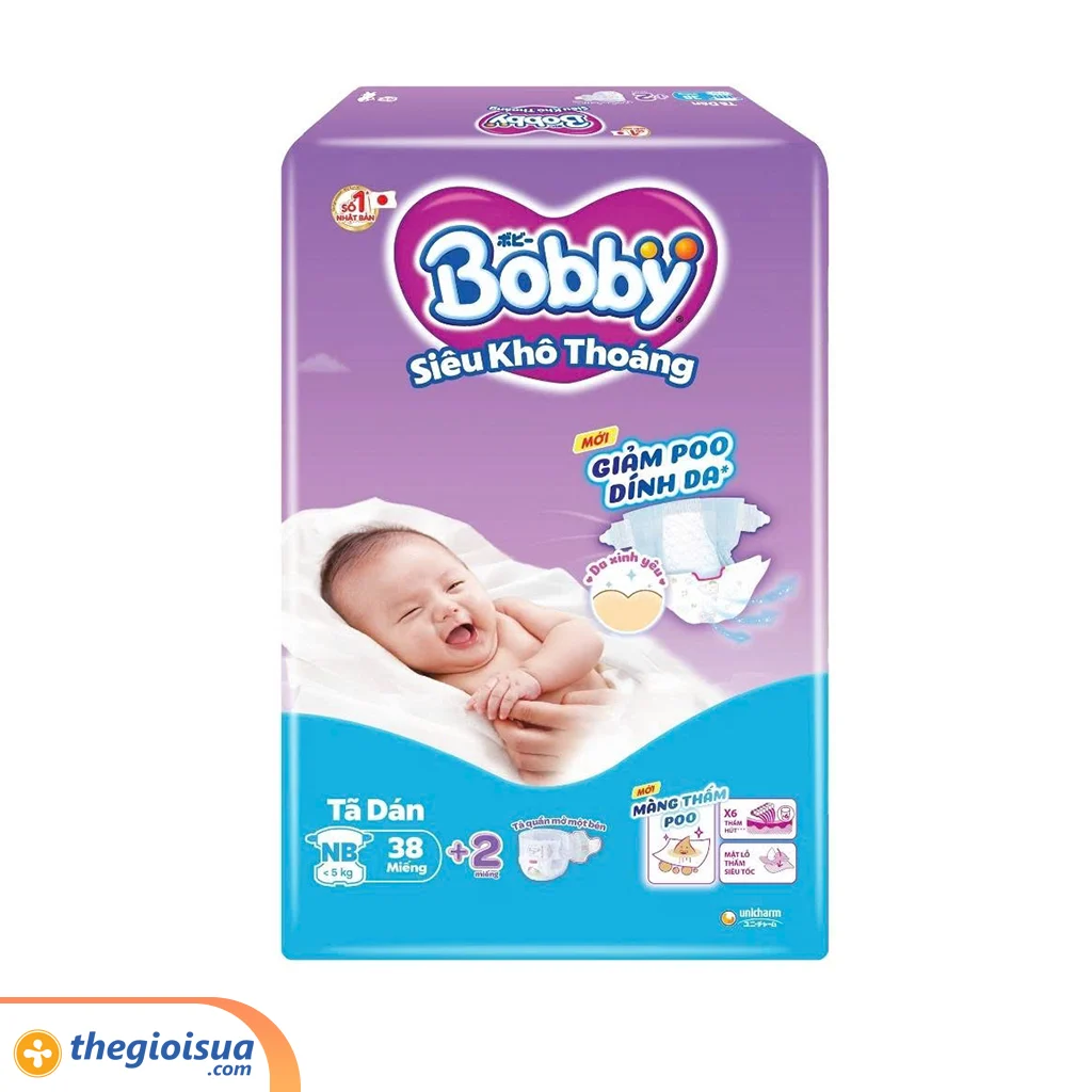 Tã dán Bobby Siêu Thấm - Khô Thoáng Size XS38 (Dưới 5kg)
