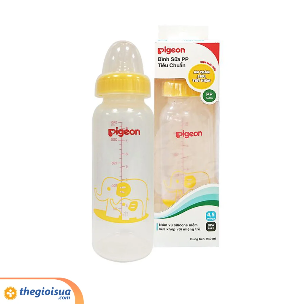 Bình sữa Pigeon PP tiêu chuẩn – Voi vàng 240ml
