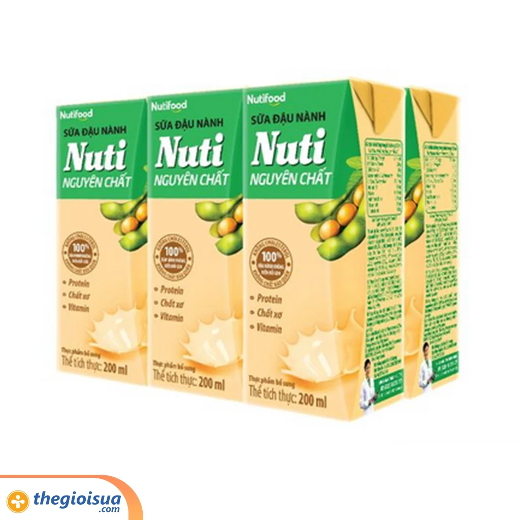 Sữa đậu nành Nuti Nguyên Chất hộp 200ml, lốc 6 hộp, thùng 6 lốc