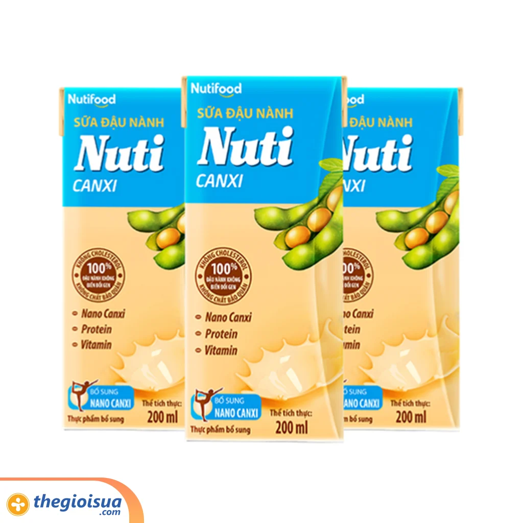 Sữa đậu nành Nuti Canxi hộp 200ml - Lốc 6 hộp, thùng 6 lốc