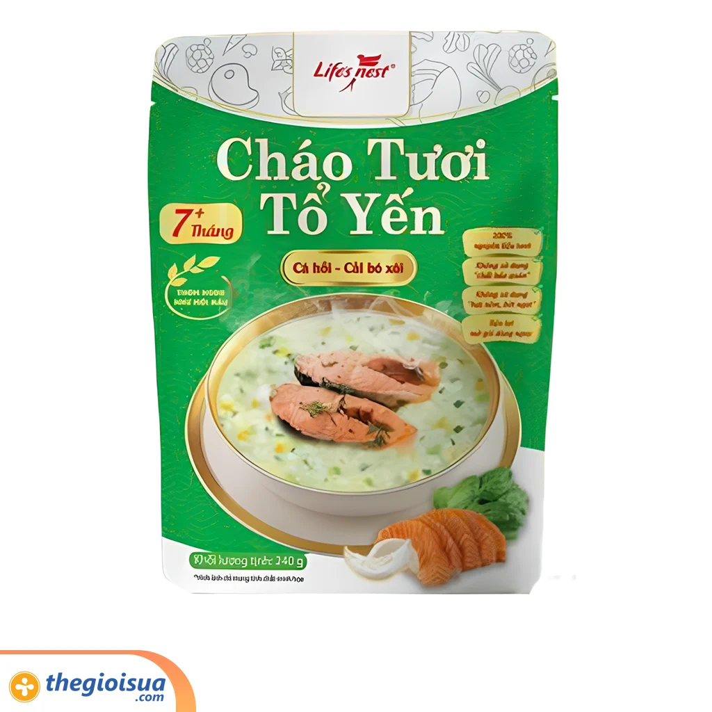 LifesNest – Cháo tươi tổ yến cá hồi & cải bó xôi gói 240g