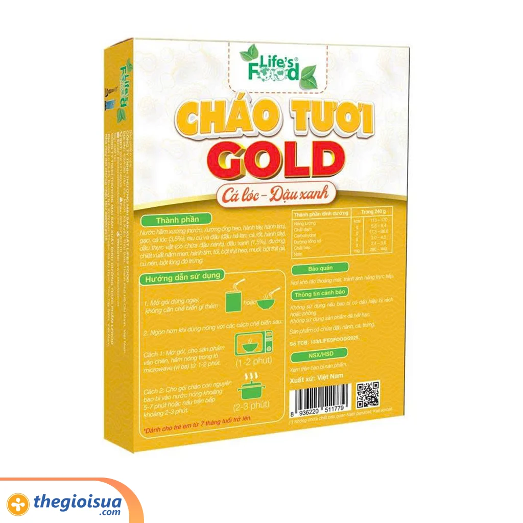 Cháo tươi GOLD – Cá lóc & đậu xanh 240g