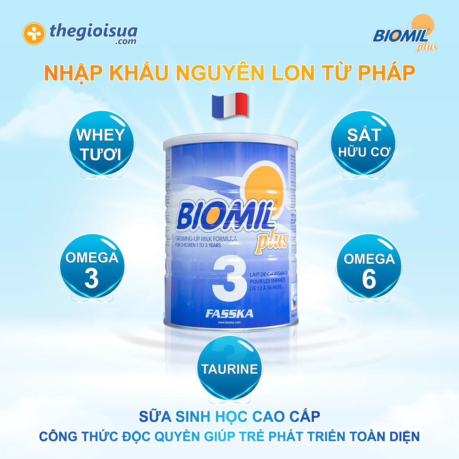 Sữa bột Biomil Plus 3 800g cho bé 1-3 tuổi