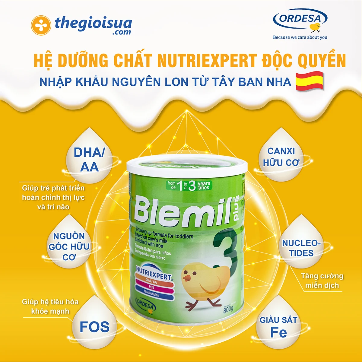 Sữa bột Blemil Plus 3 800g cho bé trên 12 tháng