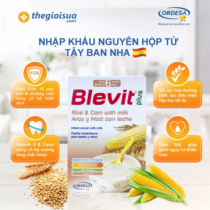 Bột ăn dặm Blevit plus Gạo Bắp Sữa 300g