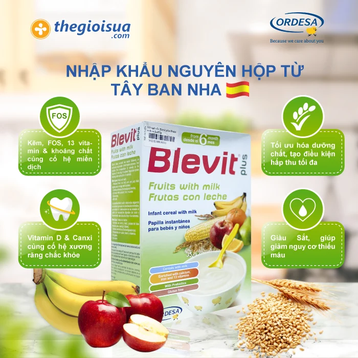 Bột ăn dặm Blevit plus Trái Cây Sữa 300g