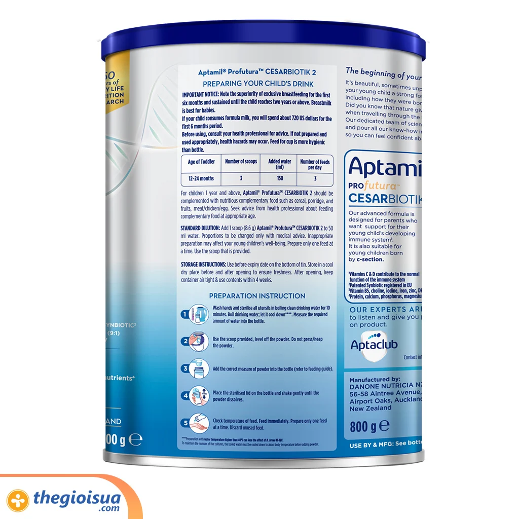 Sữa Bột Dinh Dưỡng Aptamil Profutura Cesarbiotik 2 (12-24 tháng) 800g