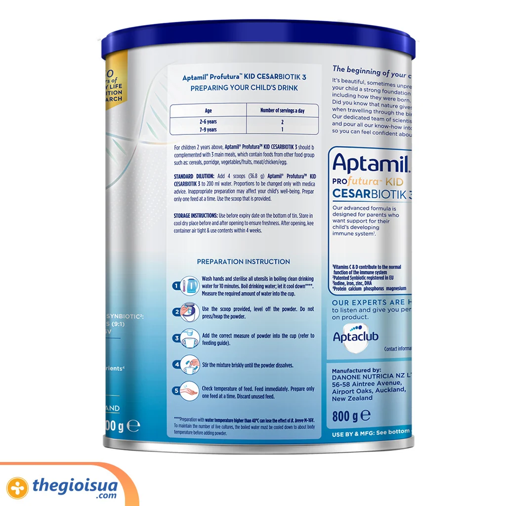 Sữa bột dinh dưỡng Aptamil Profutura Kid Cesarbiotik 3 (từ 2 tuổi) 800g