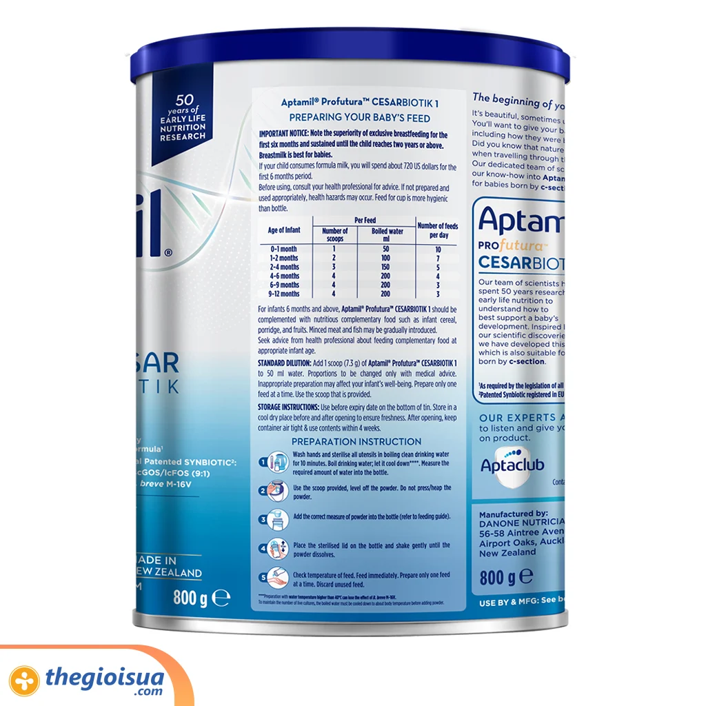Sữa bột dinh dưỡng Aptamil Profutura Cesarbiotik 1 (0-12 tháng) 800g