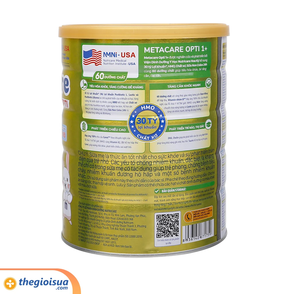 Sữa bột Metacare Opti 1+ 850g cho bé 1-2 tuổi (Vàng)