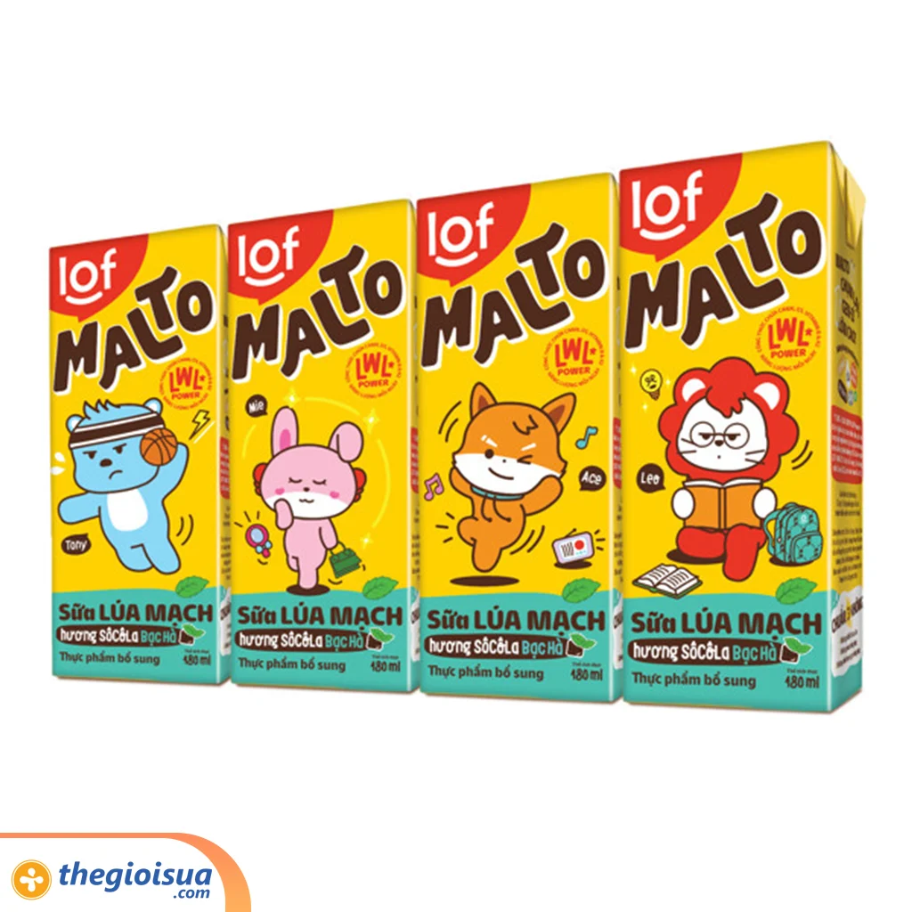 Sữa lúa mạch hương Socola bạc hà Lof Malto hộp 180mlx48
