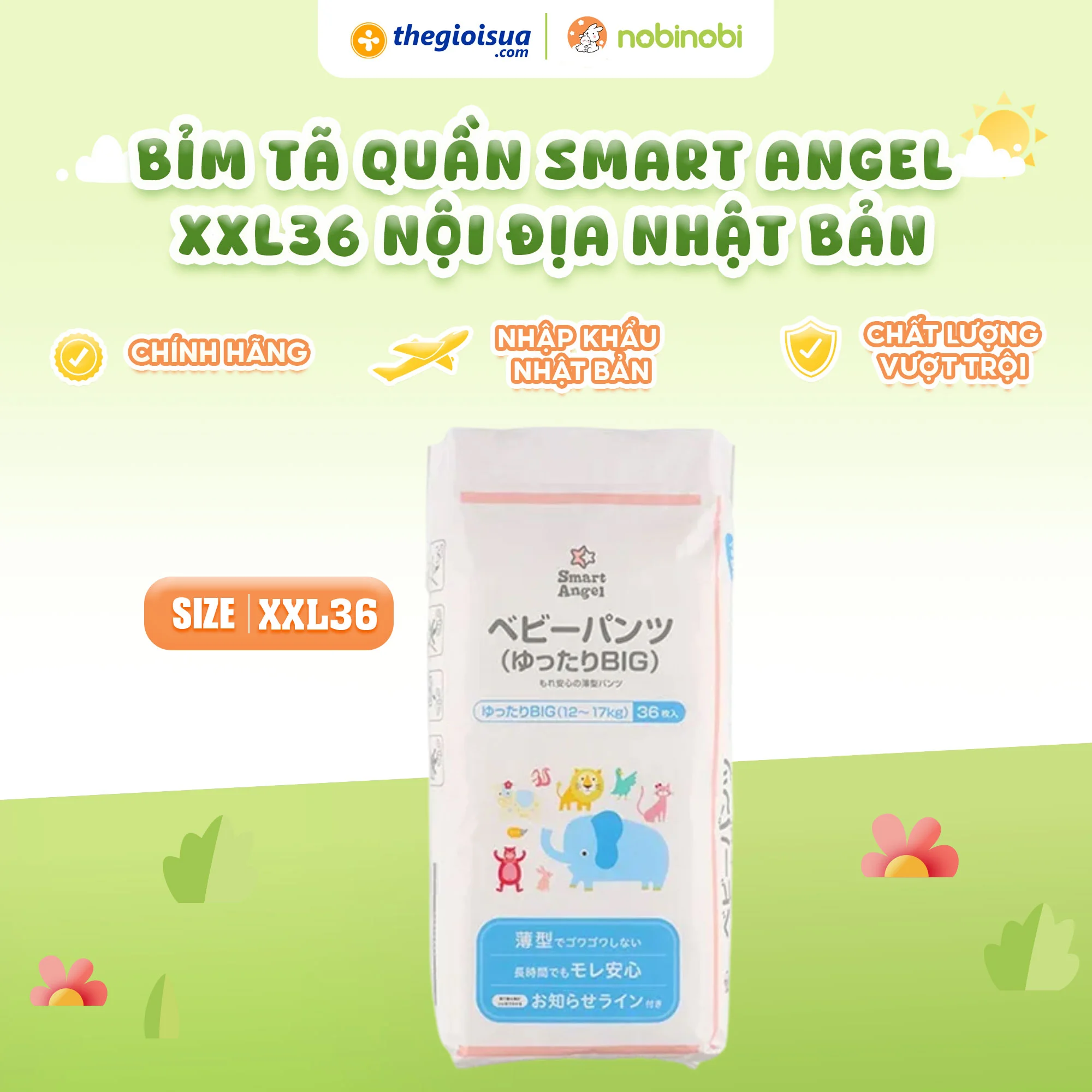 Tã quần Smart Angel XXL36 Nội địa Nhật Bản (12-17kg)