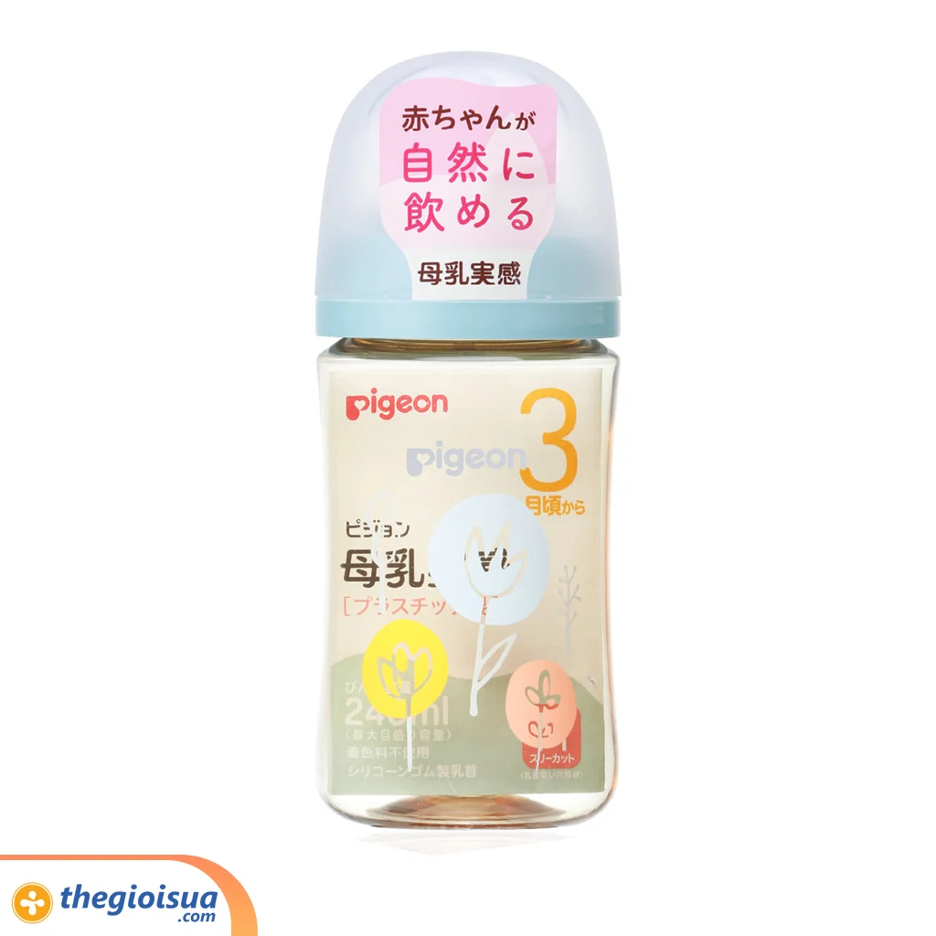 Bình sữa Pigeon PPSU Plus WN3 phiên bản Nhật 240 ml, hình hoa