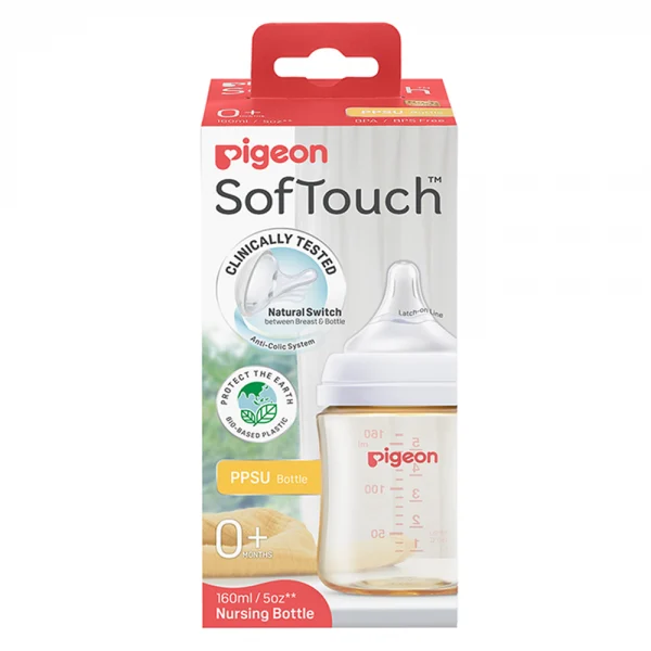 Bình sữa Softouch Baby-Friendly World Hoạ tiết logo Pigeon 160ml