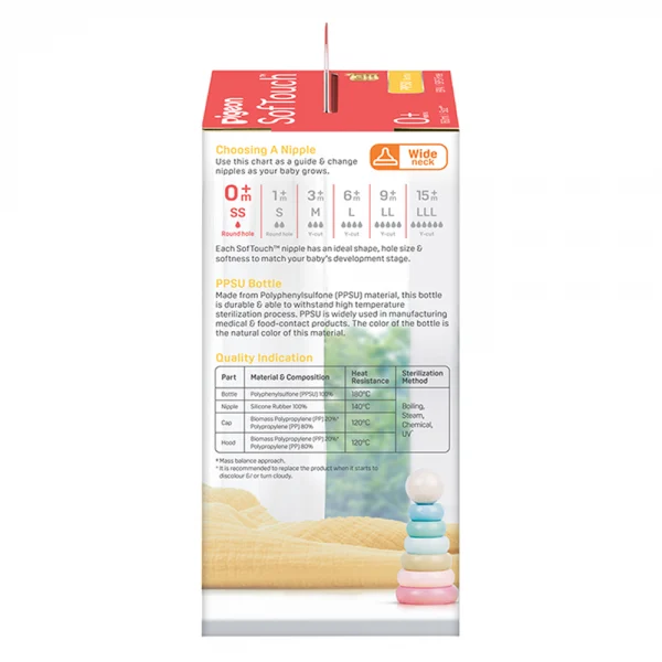 Bình sữa Softouch Baby-Friendly World Hoạ tiết logo Pigeon 160ml
