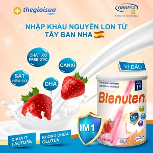 Sữa bột Blenuten tăng cân năng lượng cao vị Strawberry 800g
