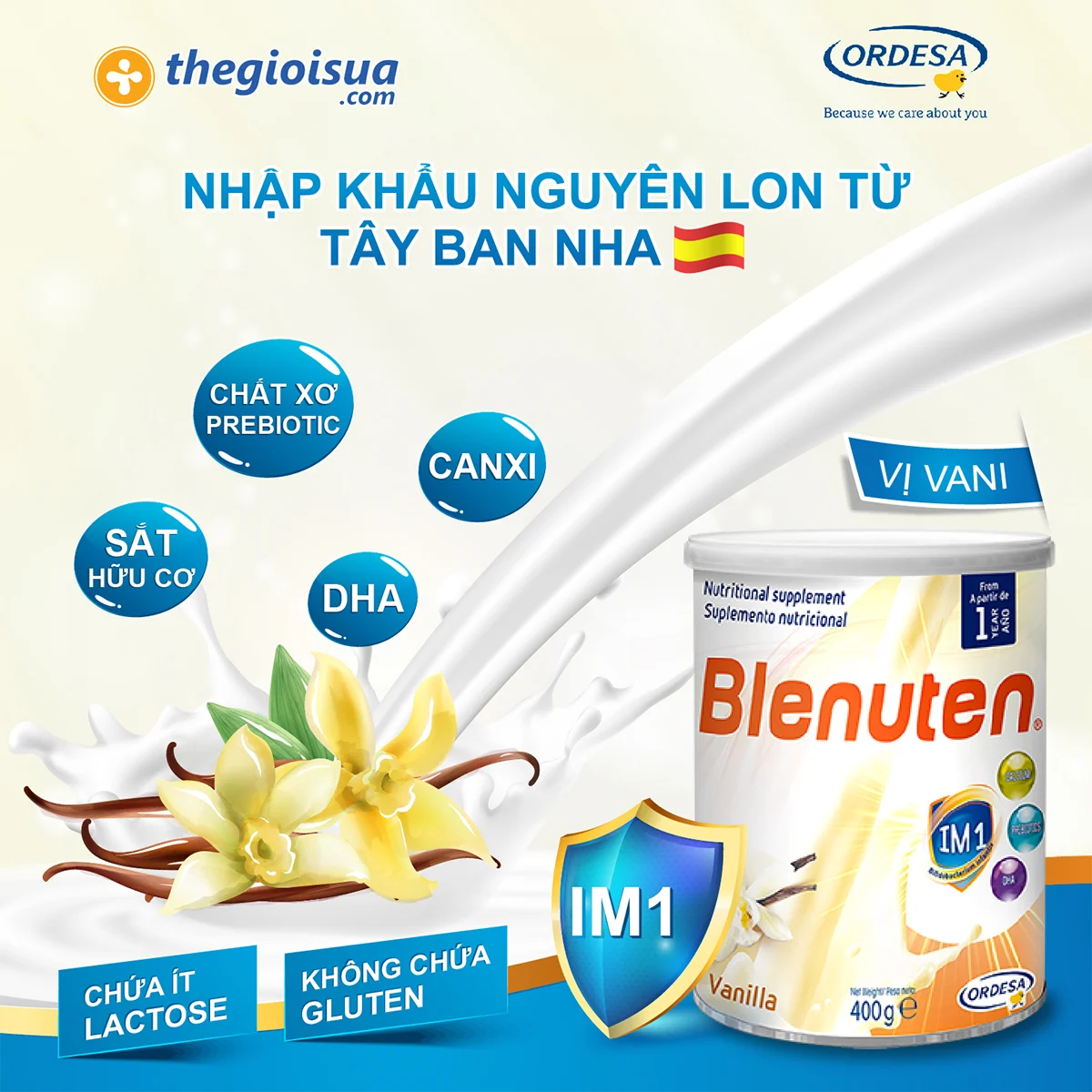 Sữa bột Blenuten tăng cân năng lượng cao vị Vanilla 400g