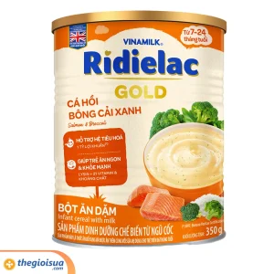 Bột ăn dặm Ridielac Gold Cá hồi bông cải xanh hộp thiếc 350g