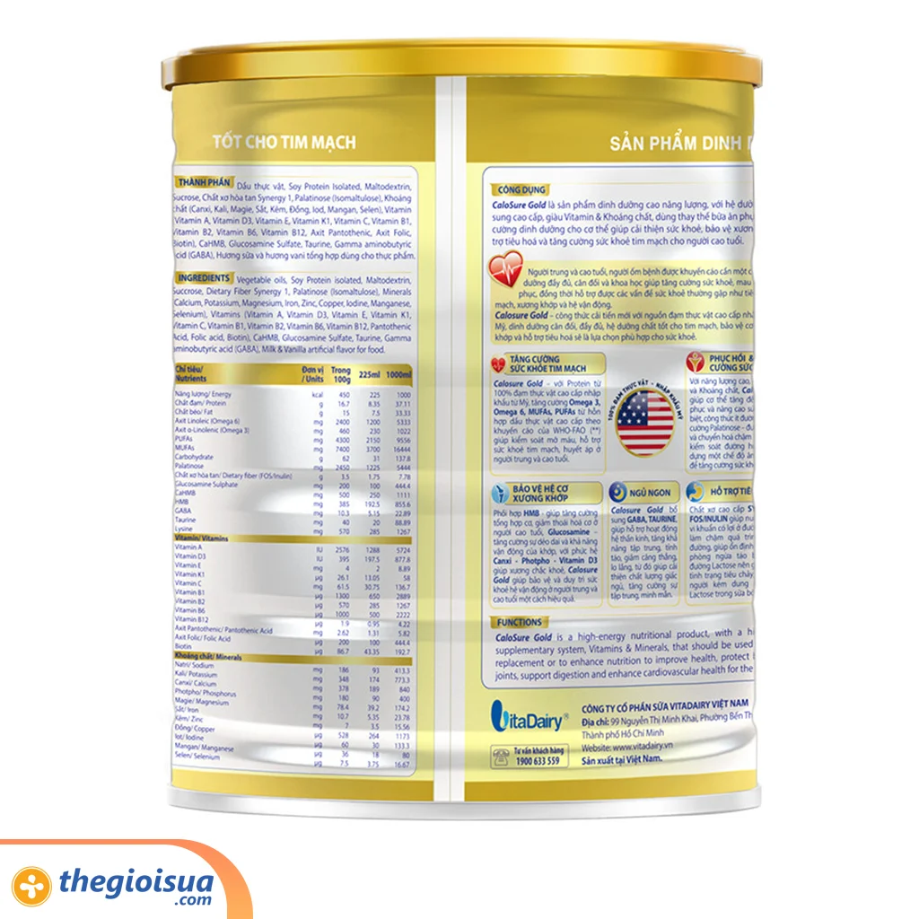 Sữa bột Calosure Gold ít đường 900g