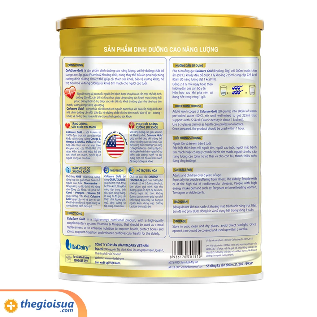 Sữa bột Calosure Gold ít đường 900g