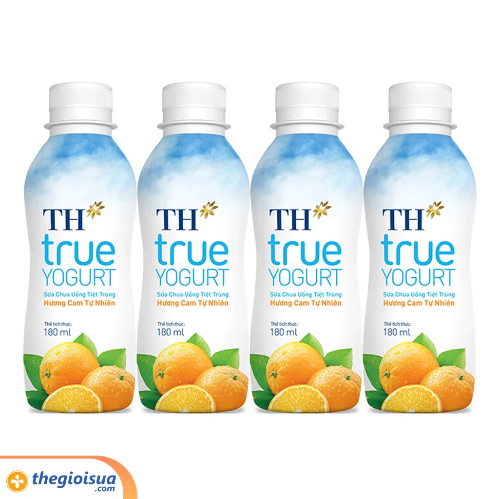 Sữa chua uống tiệt trùng TH 180ml Hương Cam (Lốc 4 chai)
