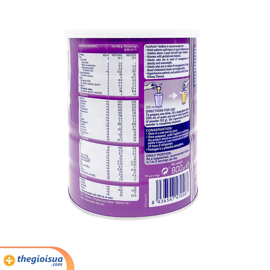 Thực phẩm cho chế độ ăn đặc biệt FontActiv diaBest Vanilla 800g