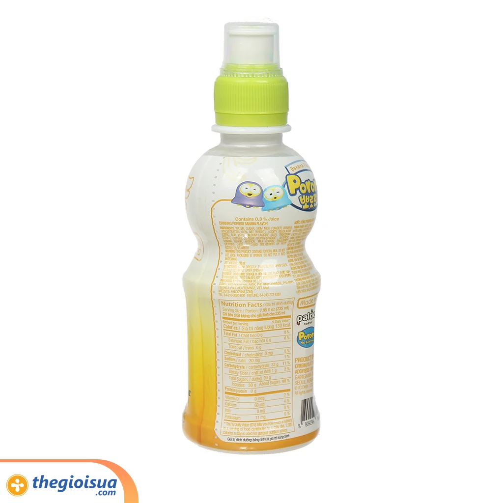 Nước uống Pororo hương vị chuối 235ml thùng 24 chai – cho bé trên 3 tuổi