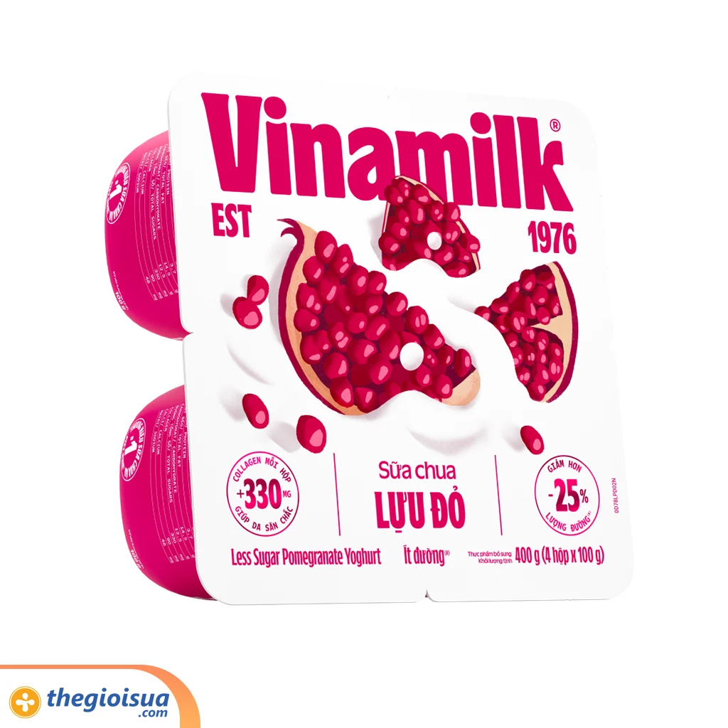 Sữa chua Vinamilk Lựu đỏ ít đường Collagen 100g