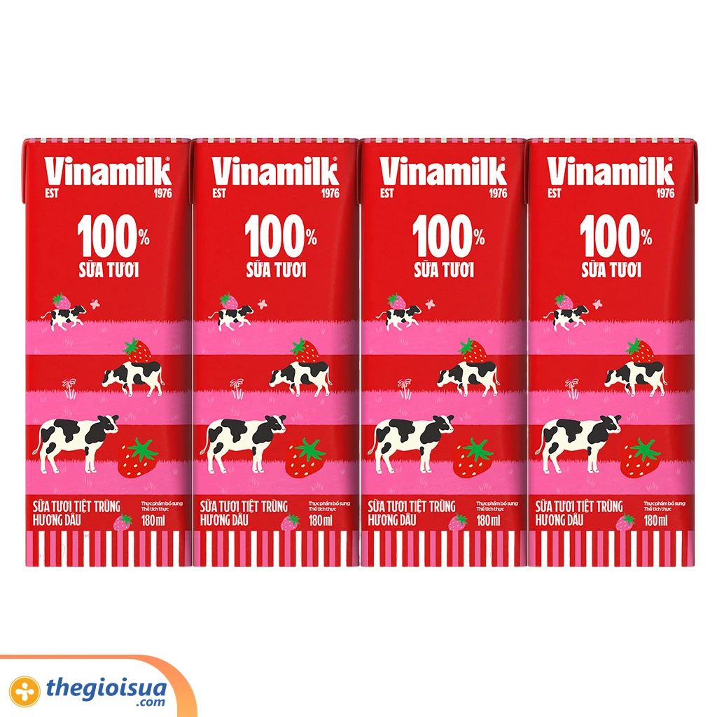 Sữa tươi tiệt trùng Vinamilk 100% Hương Dâu 180ml