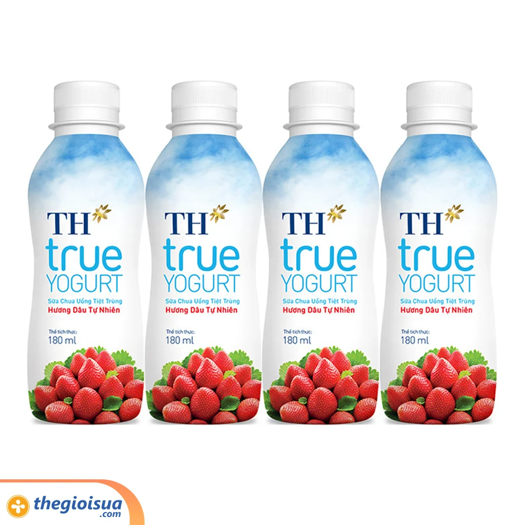 Sữa chua uống tiệt trùng TH Vị Dâu 180ml (Lốc 4 chai)