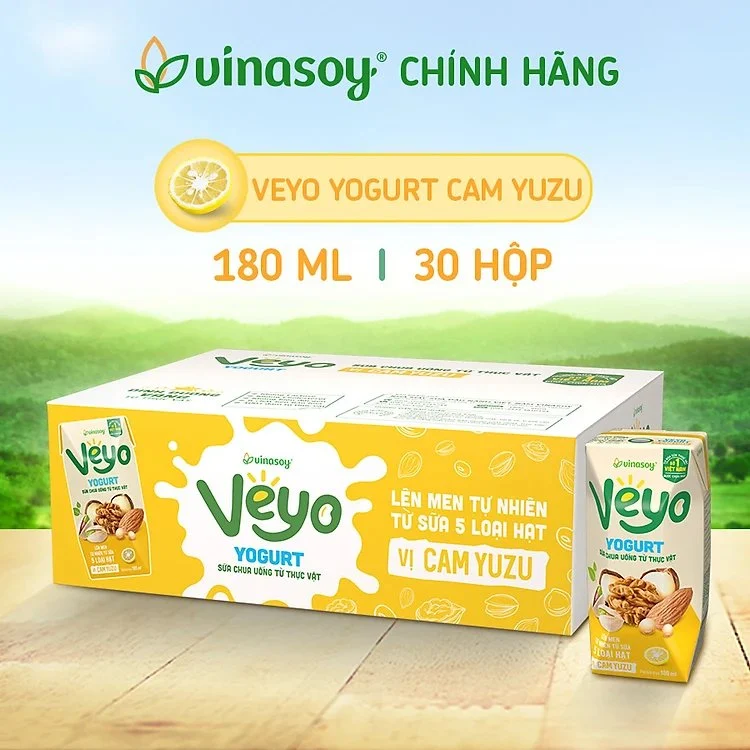 Sữa chua uống Veyo Yogurt vị cam yuzu 180ml – Lốc 3 hộp, thùng 10 lốc