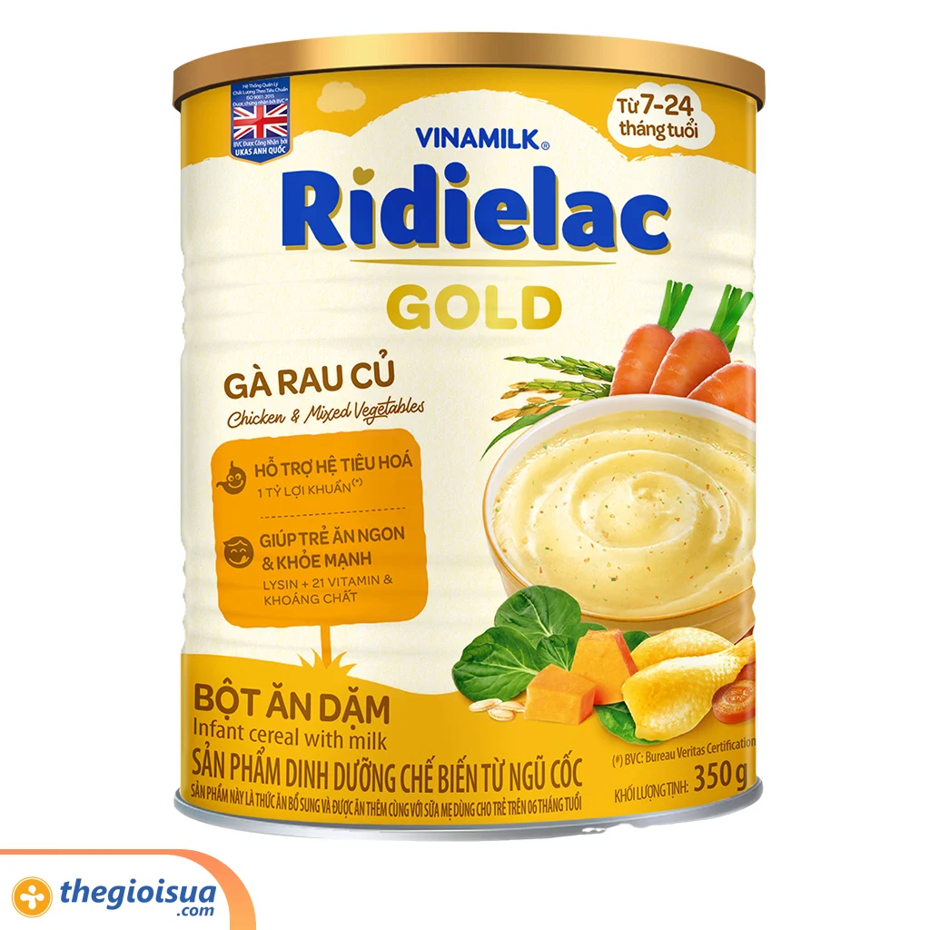 Bột ăn dặm Ridielac Gold Gà rau củ hộp thiếc 350g