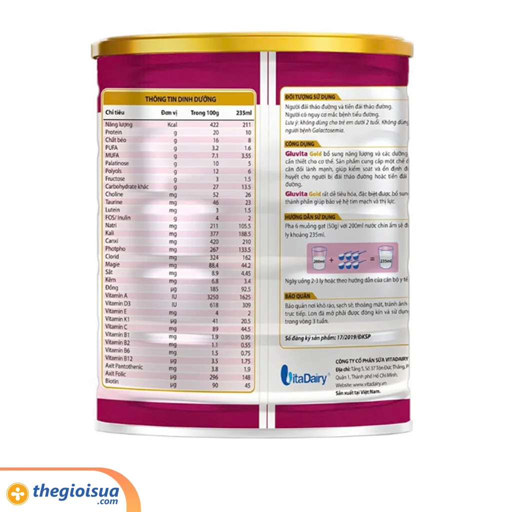 Sữa Gluvita Gold 900g – Thực phẩm dùng cho chế độ ăn đặc biệt