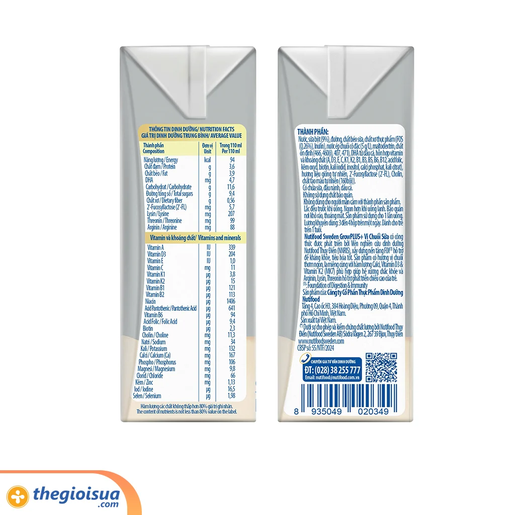 Sữa Pha Sẵn GrowPlus+ Vị chuối sữa Hộp 110ml
